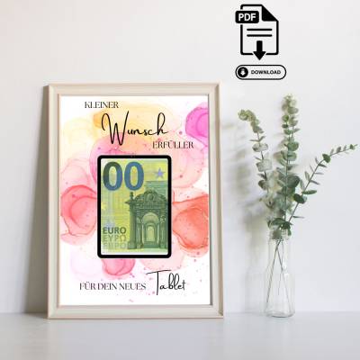 Geldgeschenk Wunscherfüller Tablet - Last Minute Geschenk - Handgemacht - Sofort PDF Download zum Ausdrucken Geburtstag