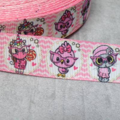 Eulen Einhorn Ripsband rosa – 22 mm –  Abverkauf