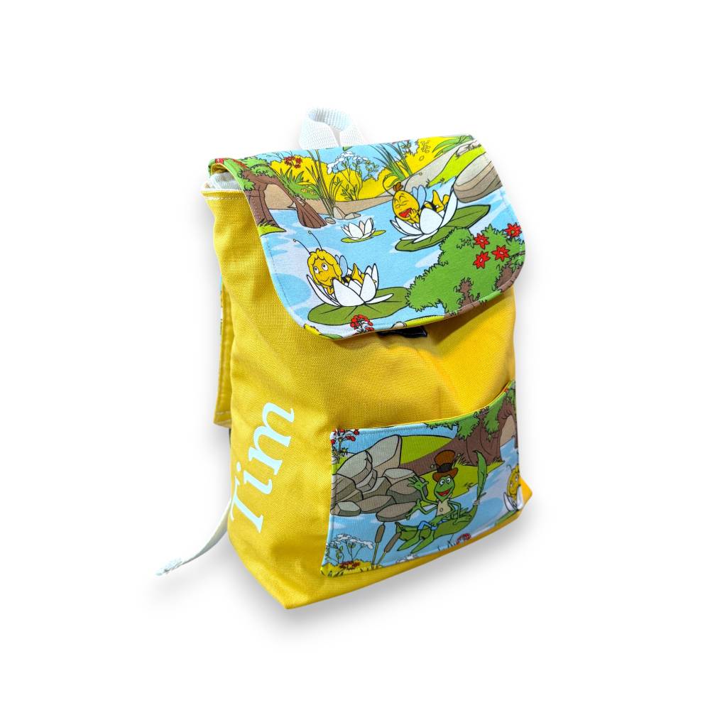 Personalisierbarer Kindergartenrucksack - Biene Maja personalisierbar mit Namen - Gelber Rucksack aus Canvas Bild 1