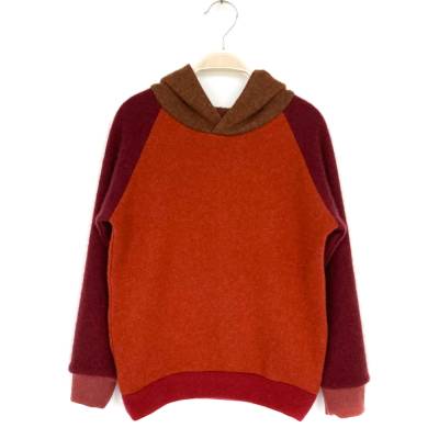 Kapuzenpullover aus 100% recyceltem Kaschmir in Größe 122/128 rost rot Upcycling Kaschmirpullover