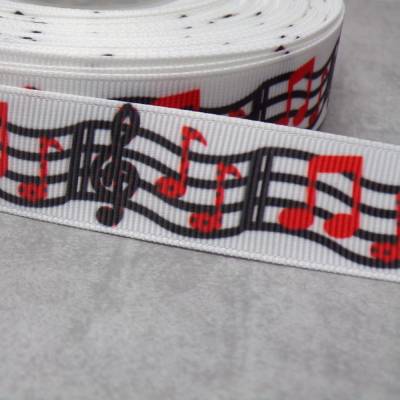 Ripsband Noten Musik Chor – 22 mm  Schwarz Rot Weiß