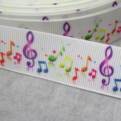 Buntes Ripsband mit Musiknoten & Violinschlüssel – 22 mm 