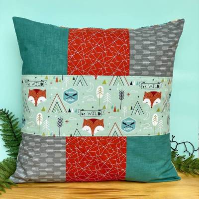 Kissenhülle be wild Fuchs - Patchwork Kissenbezug für Kissen 40x40cm