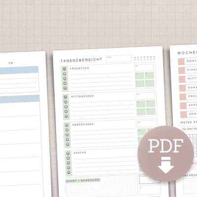 Ernährungstagebuch PDF Vorlage A4 | Food Log mit Mahlzeitenplanung, Kalorien & Wochenrückblick