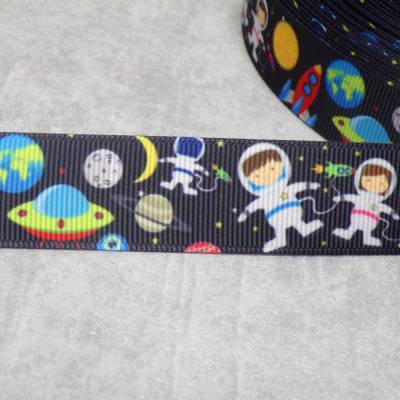 Buntes Ripsband Weltall Rakete Universum Kids – 22 mm zum Basteln & Nähen