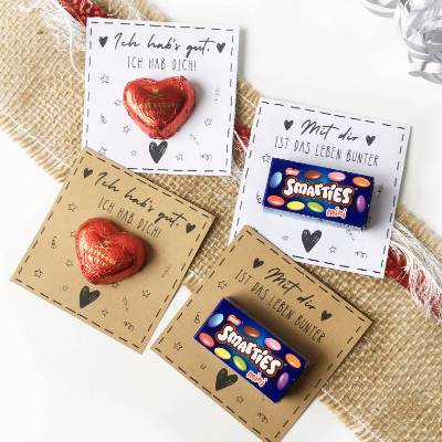 Druckvorlage Valentinstag – Süßes DIY Mitgebsel, Liebesbotschaften als PDF A4 zum Ausdrucken