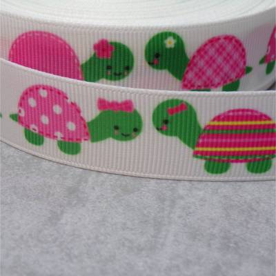Schildkröten Ripsband weiß-grün – 22 mm breit, Meterware zum Nähen & Basteln