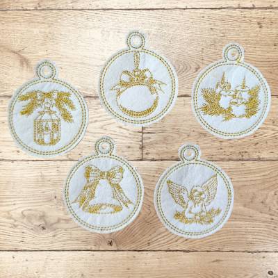 Stickdatei Weihnachten Vintage Anhänger 2 Set 986 ITH – Doodle & Line Art für Maschinenstickerei