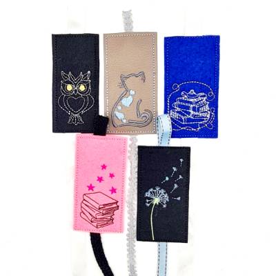 Stickdatei Lesezeichen ITH Set – 5 Motive für 10x10 Rahmen – Bücherfans Geschenkidee
