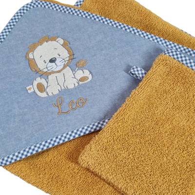 Kapuzenhandtuch für Baby, ca. 80 x 80 cm, personalisierbar, mit passendem Waschlappen – Geschenk zur Geburt