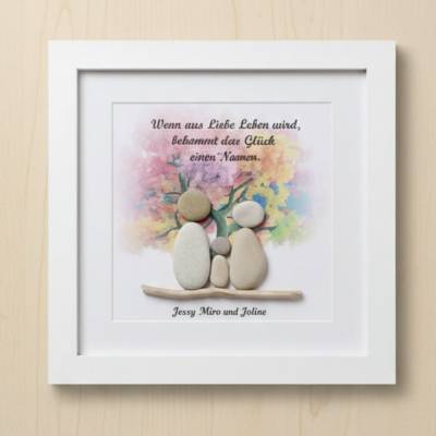 Kieselsteinbild „Wenn aus Liebe Leben wird“ – Personalisiertes Unikat zur Taufe & Geburt | STB-407