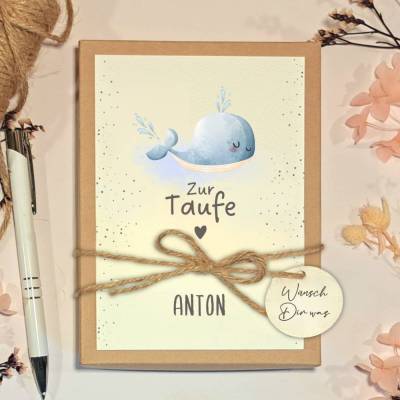 Personalisiertes Taufgeschenk mit Wal Motiv – Geschenkbox zur Taufe mit Name & Geldgeschenk