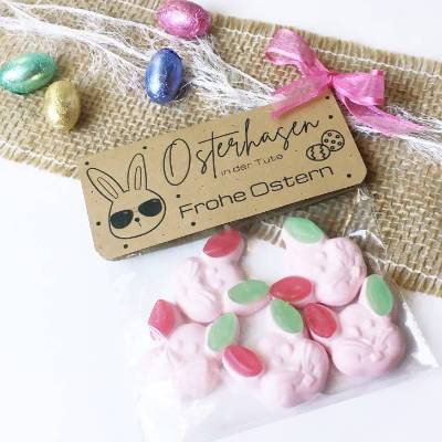 Druckvorlage Frohe Ostern – DIY Osterhasen-Tütenklappe als Last Minute Geschenkidee