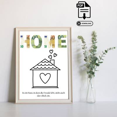Geldgeschenk Einzugsgeschenk Wohnung oder Haus - Geldgeschenk zum Ausdrucken – Sofort PDF Download  - Geld verschenken -