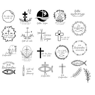 Konfirmation Bundle PNG SVG Datei - Download Plotterdatei - Plotter File - Kirche Fisch Bibel Kreuz Christlich Cricut 