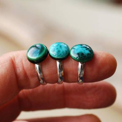 Keramikringe in Petrol mit weißen Effekten - jetzt nur noch 2 Modelle zur Auswahl