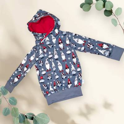 Handgemachter Weihnachts-Hoodie Wichtel – Ökotex, Größe 110 116, EMSKLAMOTTE