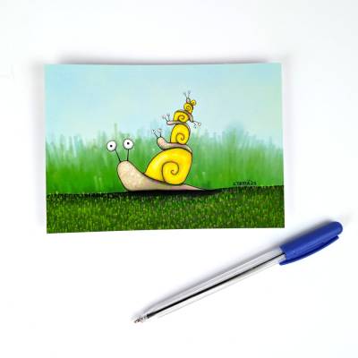 süße Postkarte mit Schnecken - Grußkarte zum Muttertag - Din A6 Postkarte für Kinder