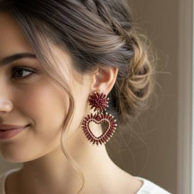 Ohrhänger Frida  Handgefertigter Herz Ohrschmuck in Dunkelrot & Gold