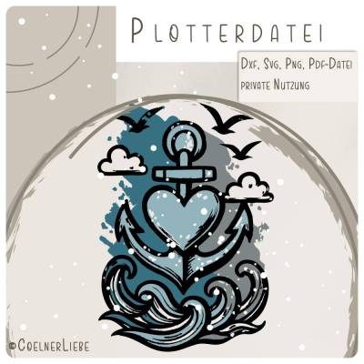 Plotterdatei Maritime Liebe: Anker, Herz & Meerweh im Boho-Grunge-Look