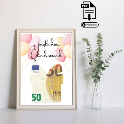 Geldgeschenk Happy Birthday - Vorlage zum Selbstausdrucken – Sofort PDF Download Geburtstag - Geburtstag Geld