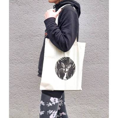 Stoffbeutel, Tragetasche, handbedruckt, Reh