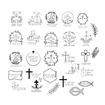 Konfirmation Bundle PNG SVG Datei - Download Plotterdatei - Plotter File - Kirche Fisch Bibel Kreuz Christlich Cricut 