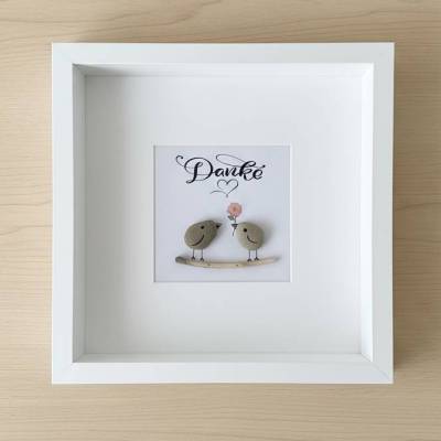 Handgefertigtes Steinbild Danke Vögel – Persönliches Geschenk & Unikat, STB-34