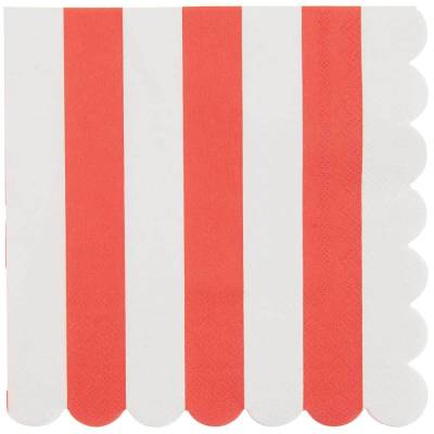 Servietten Streifen rot-weiß mit Wellenkante 20 Stück 3-lagig