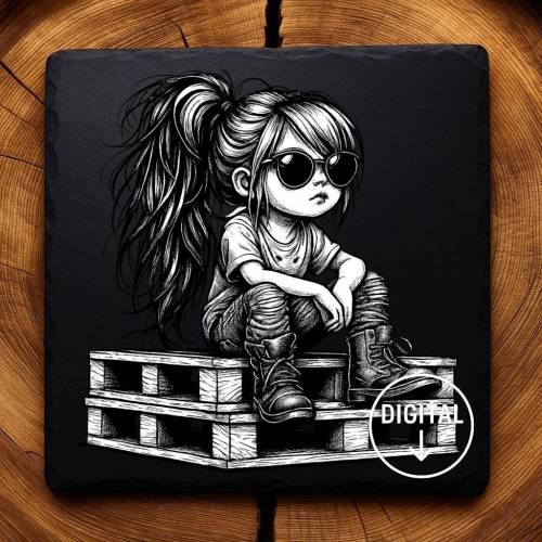 Laserdatei Mädchen – Gravurdatei PNG für Schiefer & Holz | Bildgravur