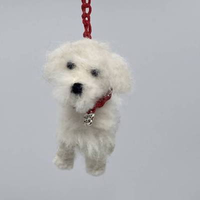 Autospiegel-, Taschen-Anhänger Malteser weiß - Filz-Hund bewacht das Auto seiner Besitzer oder die Tasche