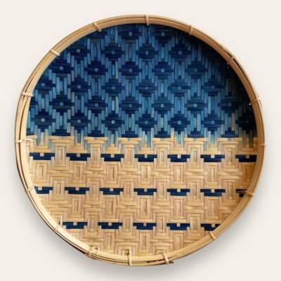 Boho Wanddekoration handgeflochten – Rundes Seegras Tablett & Holz – Serviertablett Similan