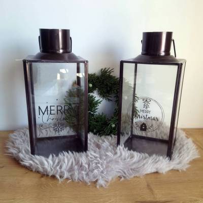 Weihnachtliche Laterne Merry Christmas – Schwarze Deko-Laterne mit Motiven, 23 x 10 x 10 cm