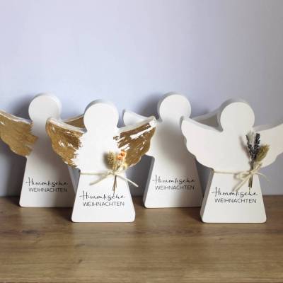Großer Engel Himmlische Weihnachten aus Gießkeramik – Weiß oder mit Blattgold, Scandi-Deko