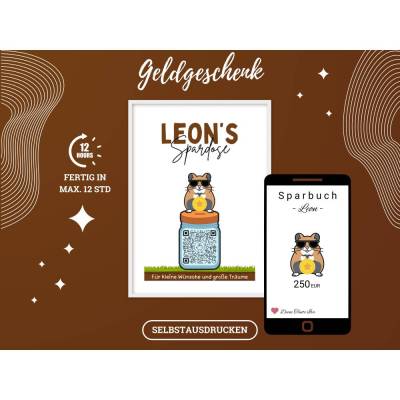 QR-Code Sparbuch Hamster | Geldgeschenk zum Ausdrucken | Last Minute DIY Geschenk | Digitaler Download PNG