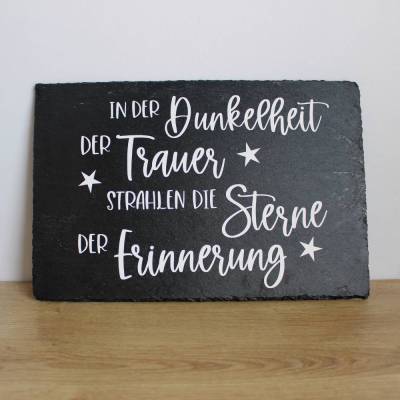 Schieferplatte mit Spruch Erinnerung – Naturstein, 20 x 30 cm