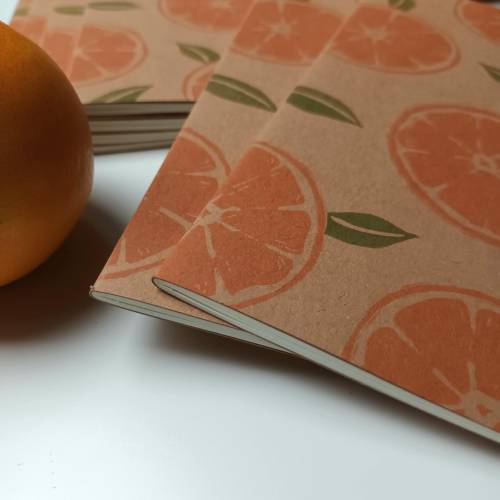 Notizheft, Skizzenheft, handbedruckt, Orange