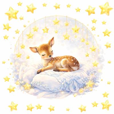 278 Wandtattoo Rehkitz auf Wolken mit Sternen in 4 vers. Größen