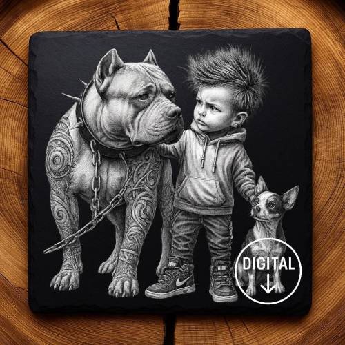 Laserdatei Cooler Junge – Gravurdatei PNG für Schiefer & Holz | Bildgravur