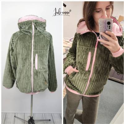 Damen Cord Fleece Blouson Jacke - kuschelig Khaki Rosa - weitere Farben möglich