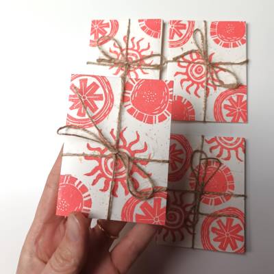 Kärtchen, Grußkärtchen-Set/3 Stück, handgedruckt