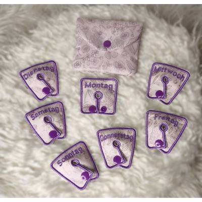 Stickdatei Sondenpad G Tube Pads mit Tasche Set 2610 – Wochentage Stickmuster für Gastrostomie & Magensonde, 65mm, D