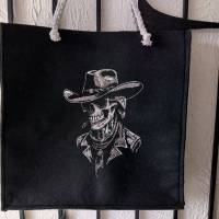 Skelett Cowboyhut Lichteffekt Stickdatei 24-26*15-16cm, JEF 20*17cm – Totenkopf Cowboy für schwarze Stoffe Bild 10