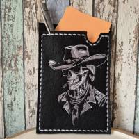 Skelett Cowboyhut Lichteffekt Stickdatei 24-26*15-16cm, JEF 20*17cm – Totenkopf Cowboy für schwarze Stoffe Bild 5