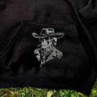 Skelett Cowboyhut Lichteffekt Stickdatei 24-26*15-16cm, JEF 20*17cm – Totenkopf Cowboy für schwarze Stoffe Bild 9