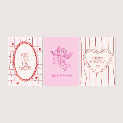 Karten Set *Happy Valentine* / 3 Geschenkkarten für Valentinstag