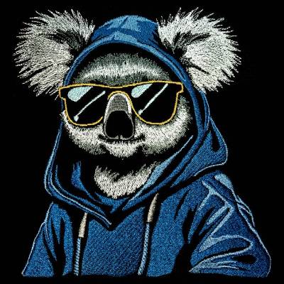 Koala cool Color Lichteffekt 12-14x18cm – Stylische Stickdatei für schwarze Stoffe