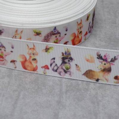 Waldtiere Ripsband 22 mm – Igel, Waschbär & Eichhörnchen für Kinder & Nähen