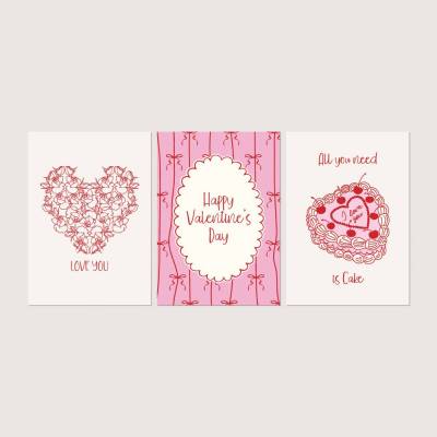 Karten Set *Love & Cake* / 3 Geschenkkarten für Valentinstag