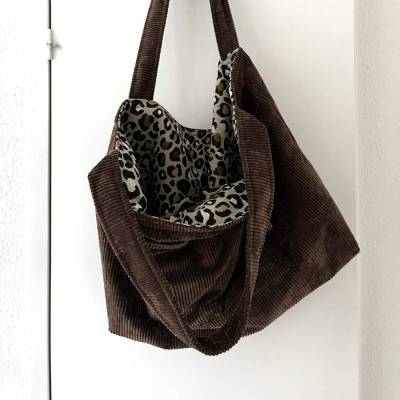 MOKKA Shopper, Einkaufstasche aus BREITCORD – Vielseitige große Tasche im Leolook innen von zimtblüte